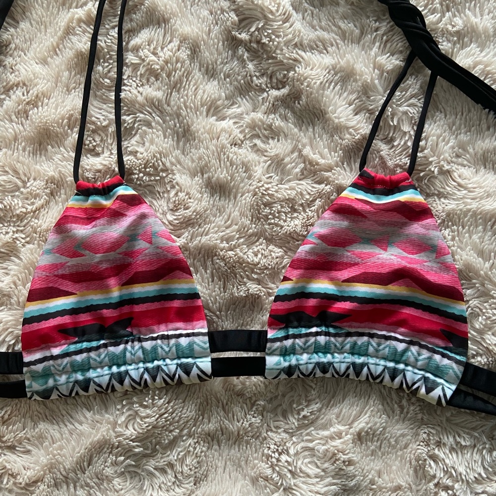 Montce small bikini top Aztec Print feathered ties